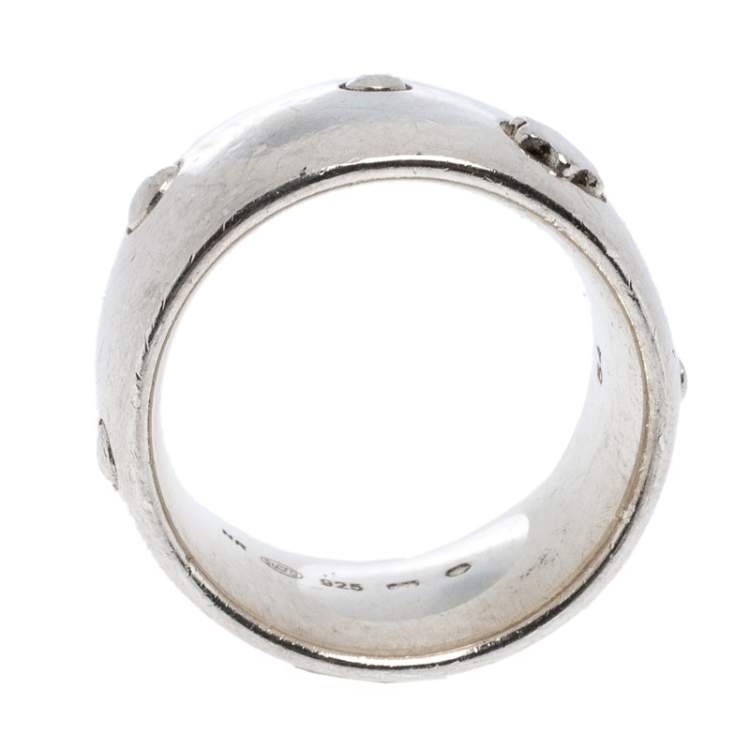 Pre Owned Montblanc Sterling Silver Embracing Star Wide Band Ring Size EU 54