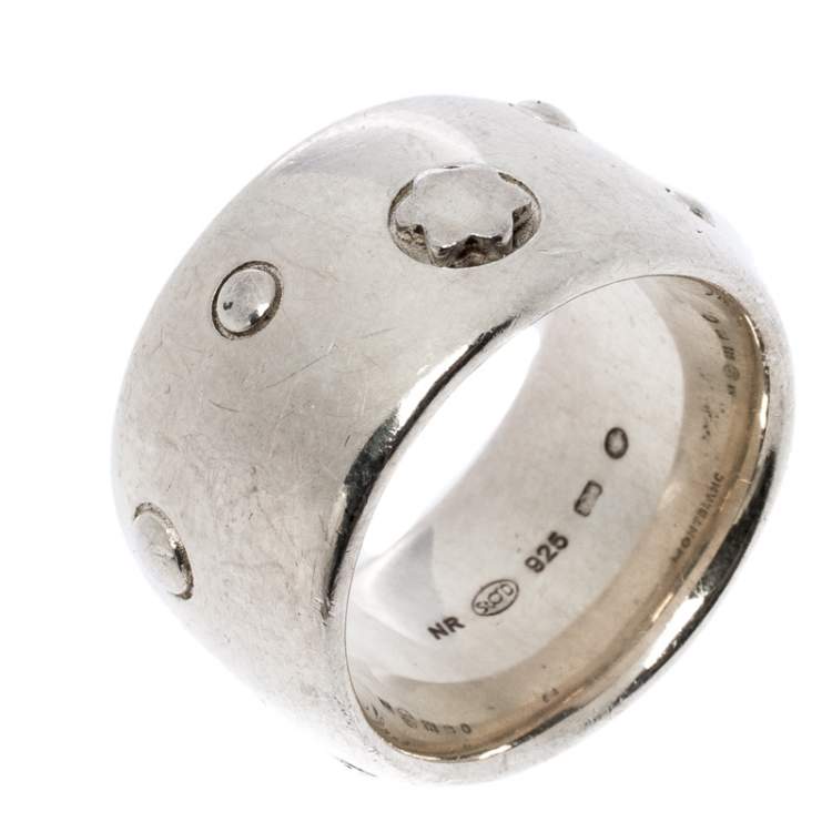 Pre Owned Montblanc Sterling Silver Embracing Star Wide Band Ring Size EU 54