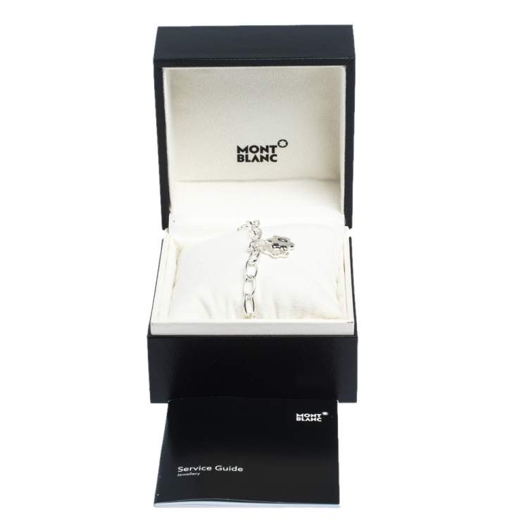 Pre Owned Montblanc Star Mother of Pearl Silver Chain Link Charm Bracelet