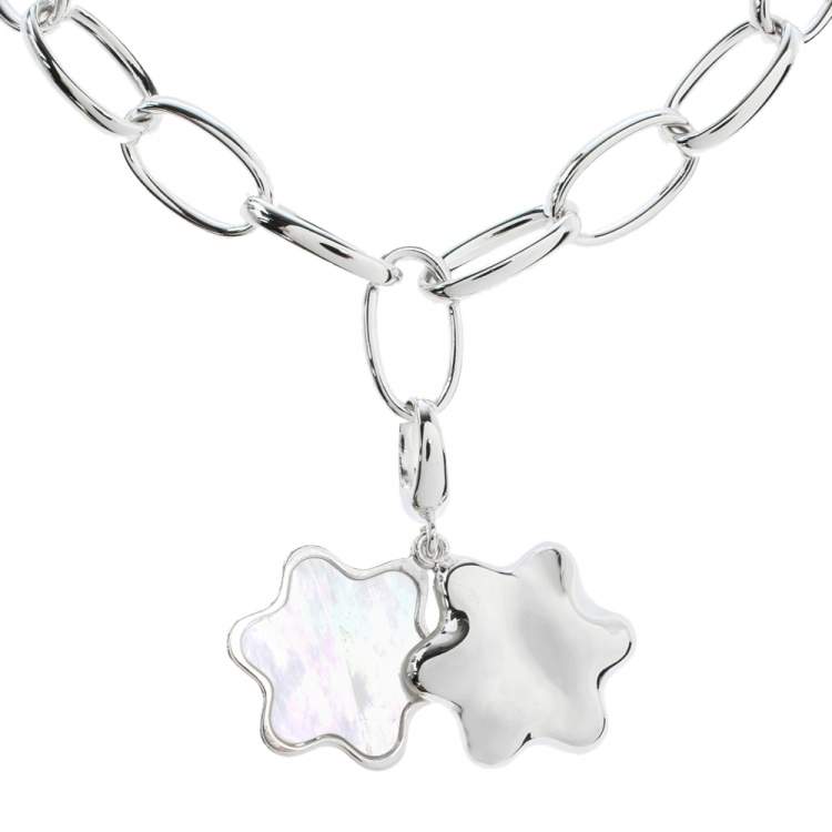 Pre Owned Montblanc Star Mother of Pearl Silver Chain Link Charm Bracelet