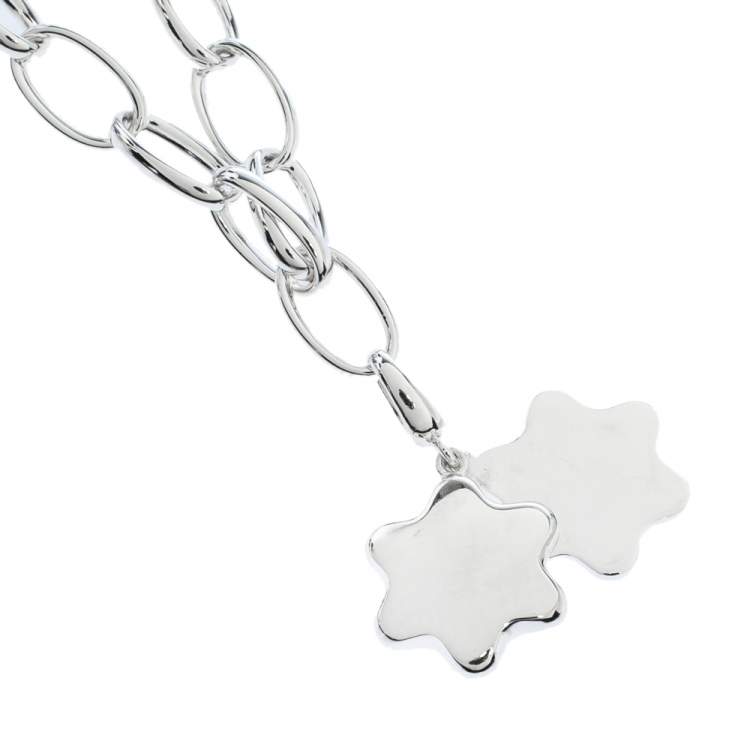 Pre Owned Montblanc Star Mother of Pearl Silver Chain Link Charm Bracelet