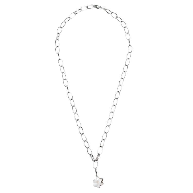 Pre Owned Montblanc Star Mother of Pearl Silver Chain Link Necklace