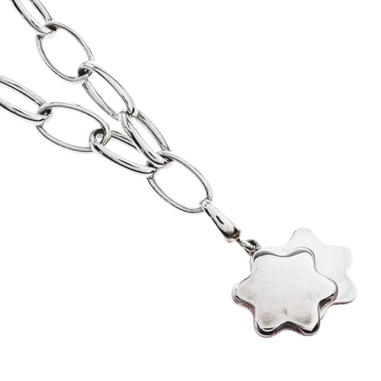 Pre Owned Montblanc Star Mother of Pearl Silver Chain Link Necklace
