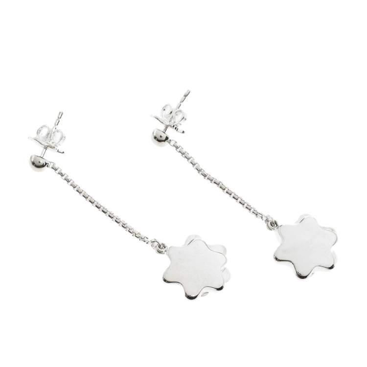 Pre Owned Montblanc Star Mother of Pearl Silver Dangle Earrings