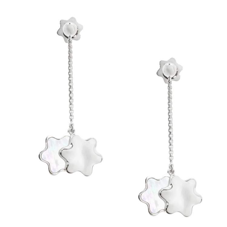 Pre Owned Montblanc Star Mother of Pearl Silver Dangle Earrings