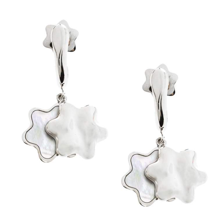 Pre Owned Montblanc Star Mother of Pearl Silver Drop Earrings