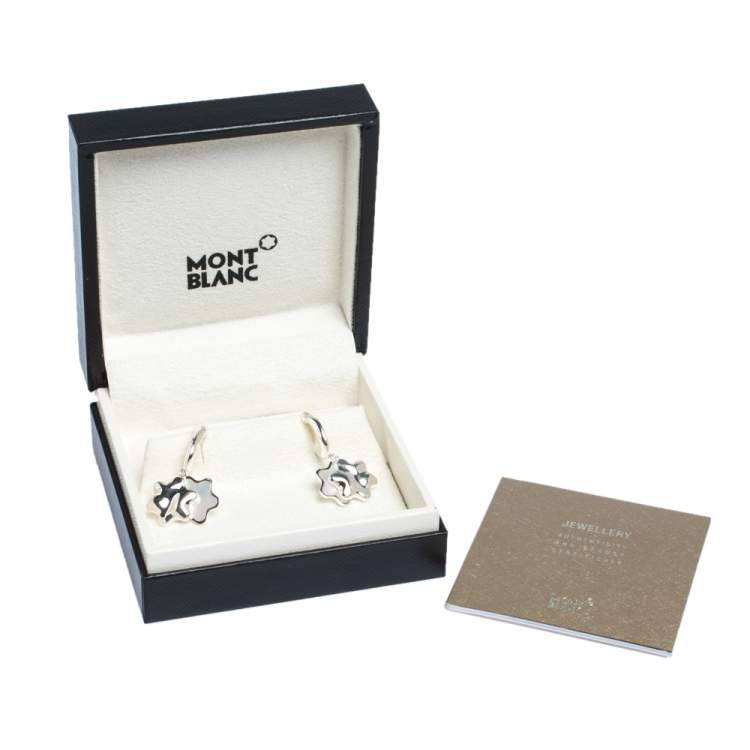 Pre Owned Montblanc Star Mother of Pearl Silver Drop Earrings