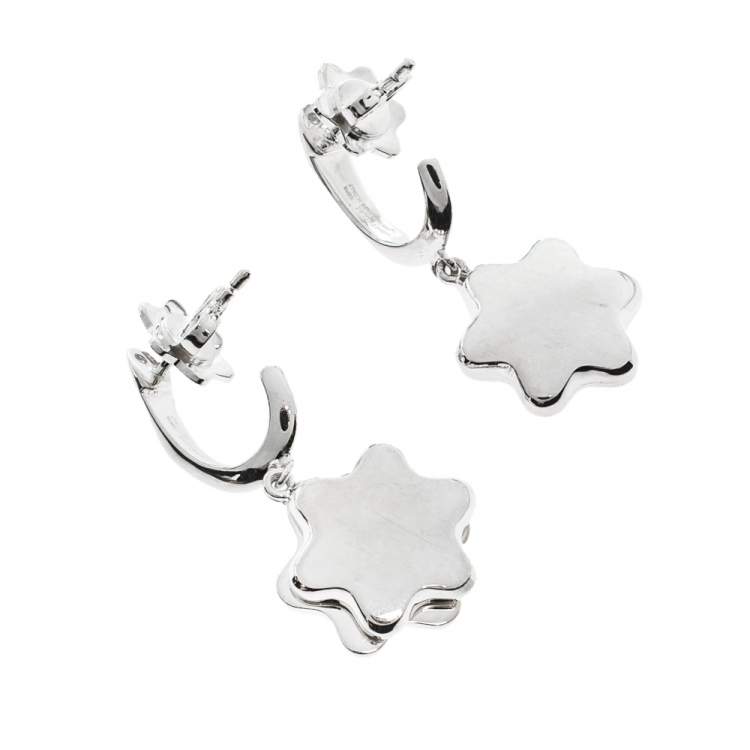 Pre Owned Montblanc Star Mother of Pearl Silver Drop Earrings