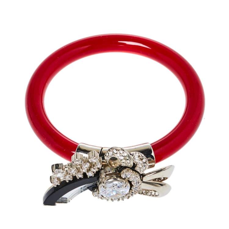Pre Owned Miu Miu Red Plexi Crystal Bow Bracelet 