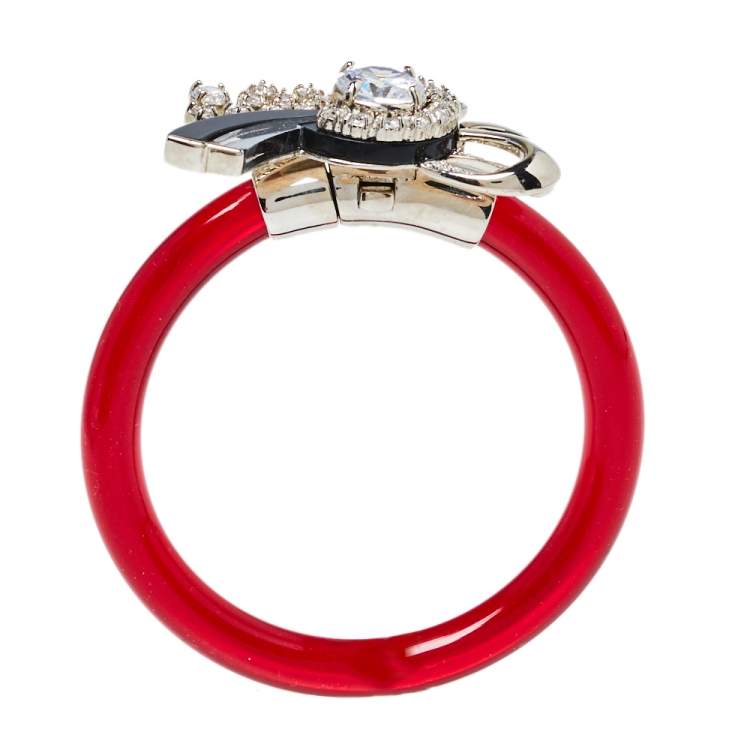 Pre Owned Miu Miu Red Plexi Crystal Bow Bracelet 