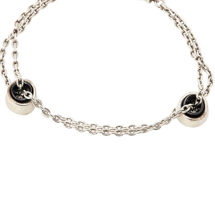 Pre Owned Montblanc Profile Collection Black Ceramic Silver Wish Bracelet