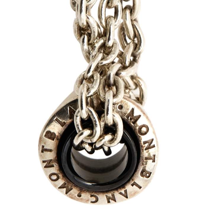 Pre Owned Montblanc Profile Collection Black Ceramic Silver Wish Bracelet