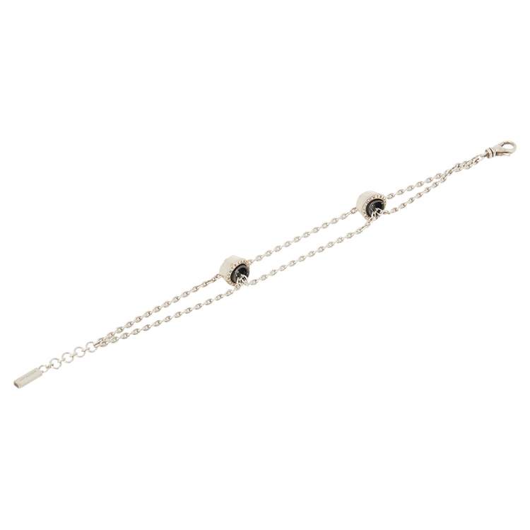 Pre Owned Montblanc Profile Collection Black Ceramic Silver Wish Bracelet