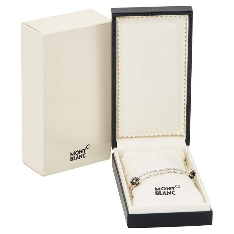 Pre Owned Montblanc Profile Collection Black Ceramic Silver Wish Bracelet