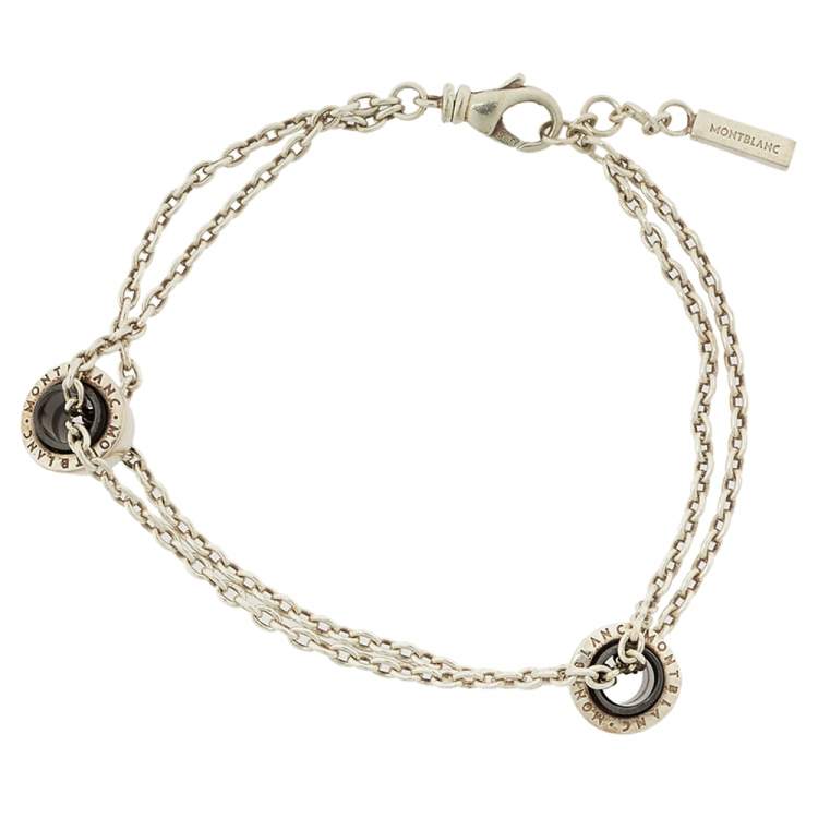 Pre Owned Montblanc Profile Collection Black Ceramic Silver Wish Bracelet