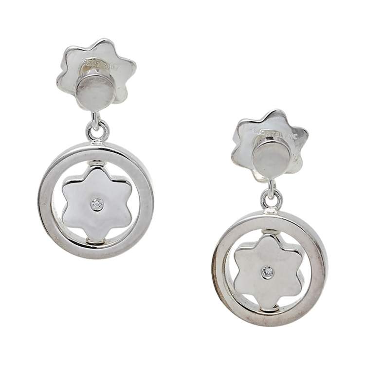Pre Owned Montblanc Star Signet Sterling Silver Diamond Drop Earrings