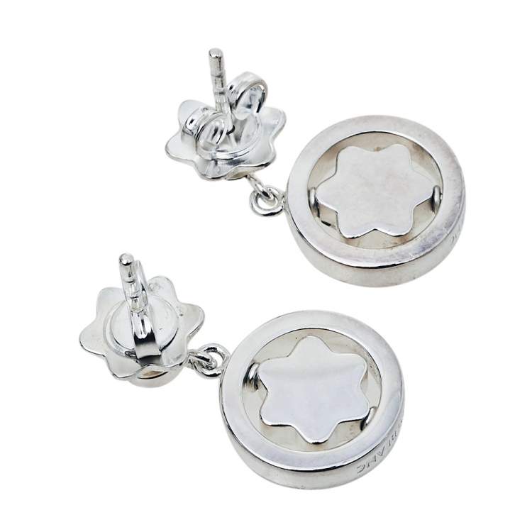 Pre Owned Montblanc Star Signet Sterling Silver Diamond Drop Earrings