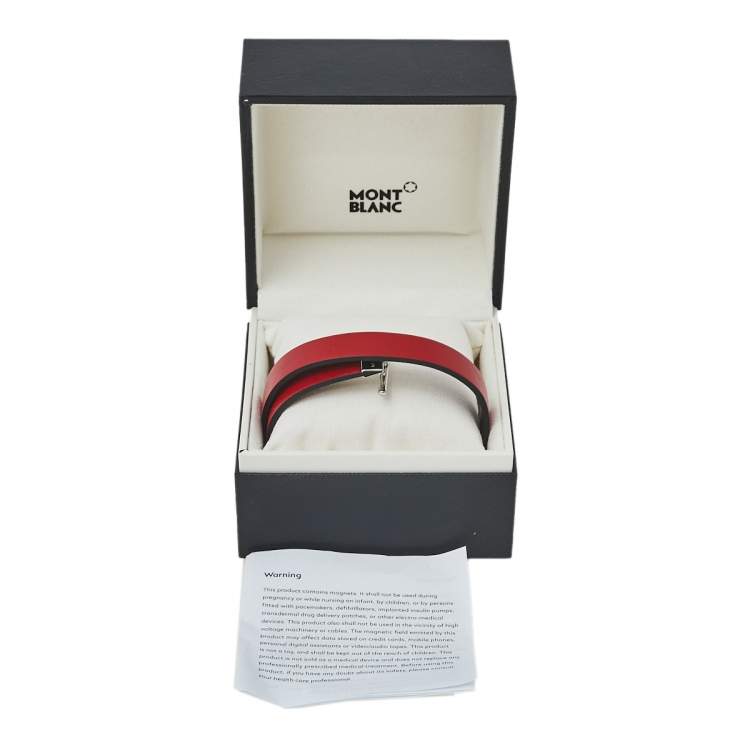 Pre Owned Montblanc Bicolor Leather Stainless Steel Reversible Toggle Bracelet 55