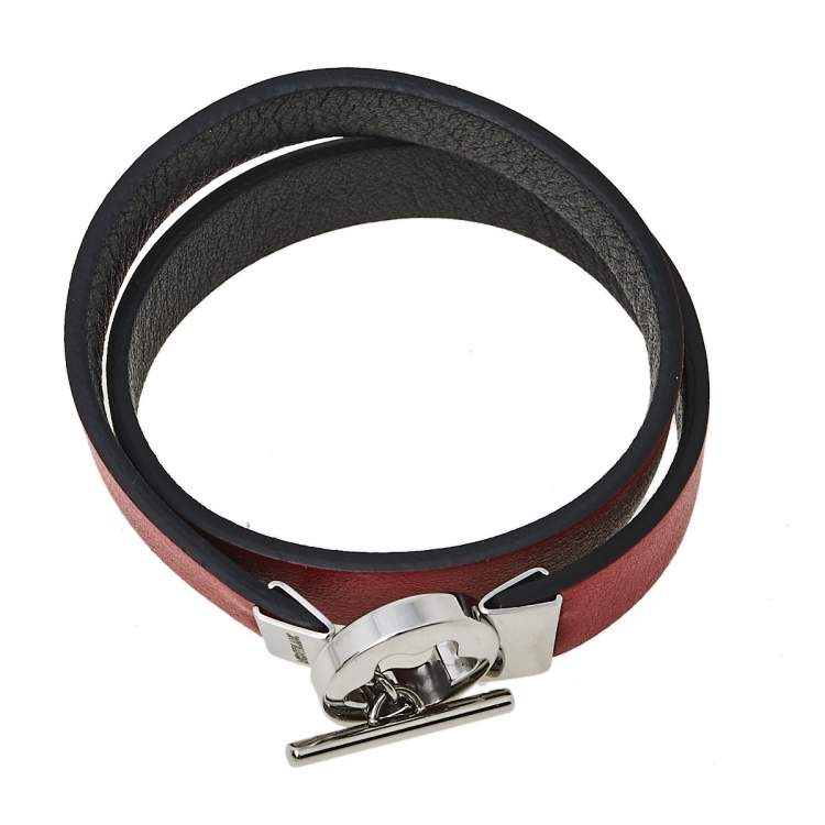 Pre Owned Montblanc Bicolor Leather Stainless Steel Reversible Toggle Bracelet 55
