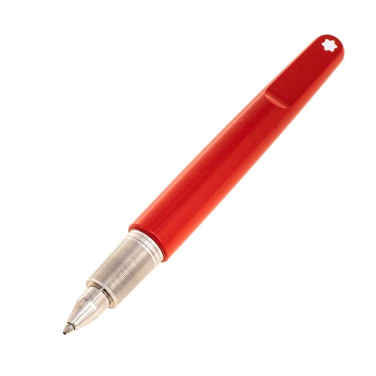 Pre Owned Montblanc M Red Resin Platinum Finish Ballpoint pen