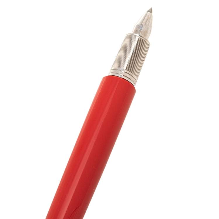 Pre Owned Montblanc M Red Resin Platinum Finish Ballpoint pen
