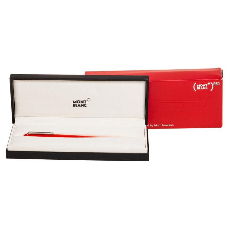 Pre Owned Montblanc M Red Resin Platinum Finish Ballpoint pen