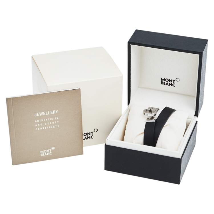 Pre Owned Montblanc Bicolor Leather Steel Snowcap Reversible Toggle Bracelet 58