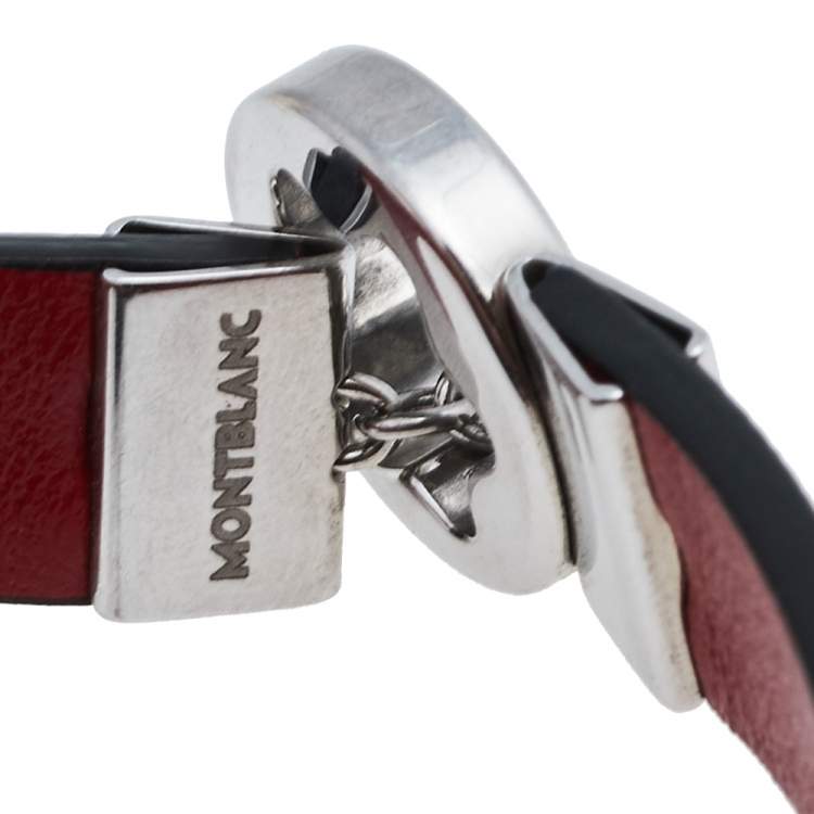 Pre Owned Montblanc Bicolor Leather Steel Snowcap Reversible Toggle Bracelet 58