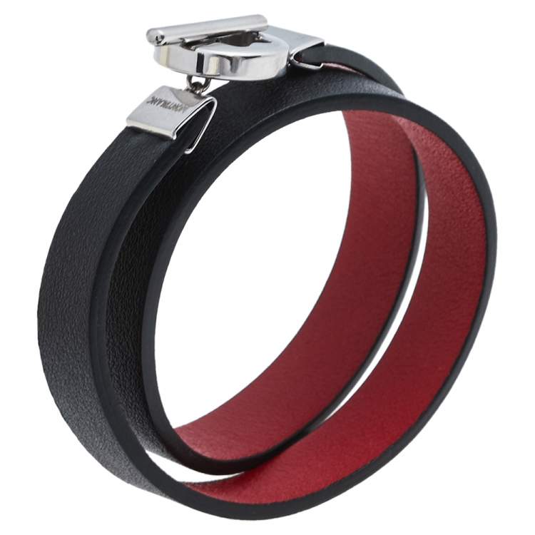 Pre Owned Montblanc Bicolor Leather Steel Snowcap Reversible Toggle Bracelet 58