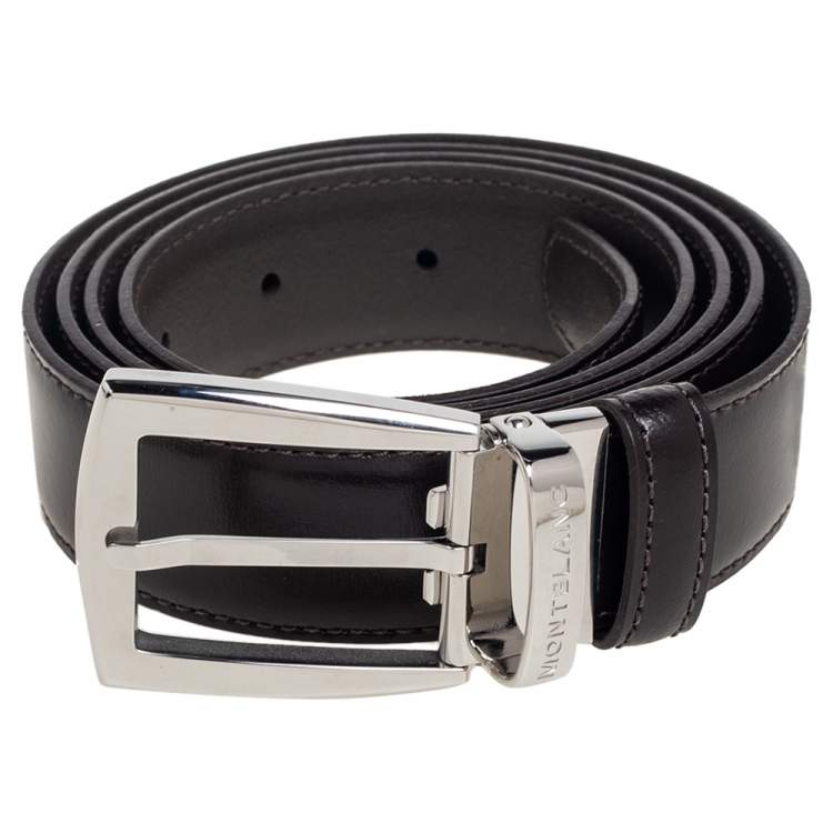 Pre Owned Mont Blanc Dark Brown Leather Contemporary Line Medium Cut to Size Belt