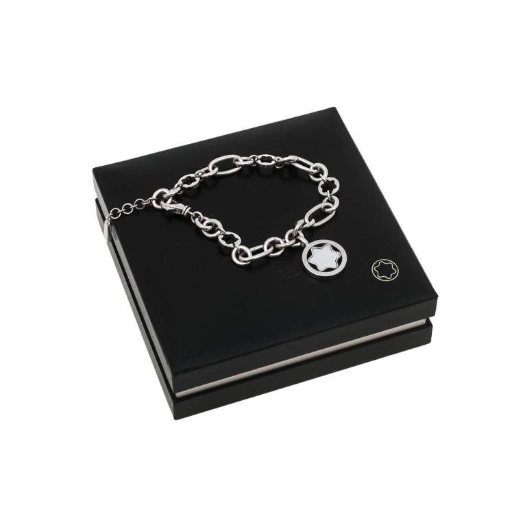 Pre Owned Montblanc Star Signet Mother of Pearl Charm Sterling Silver Bracelet