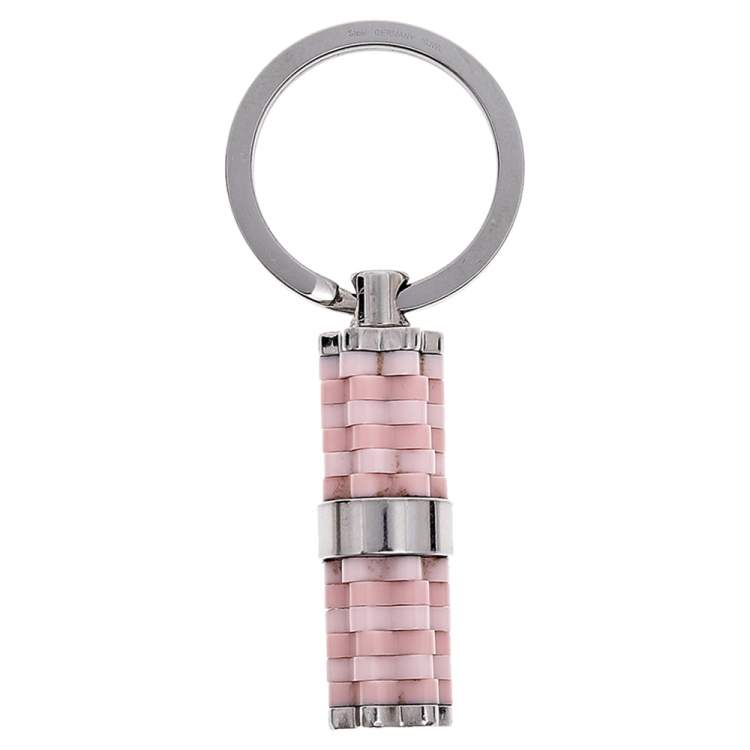 Pre Owned Montblanc Stainless Steel Pink Resin Logo Keychain