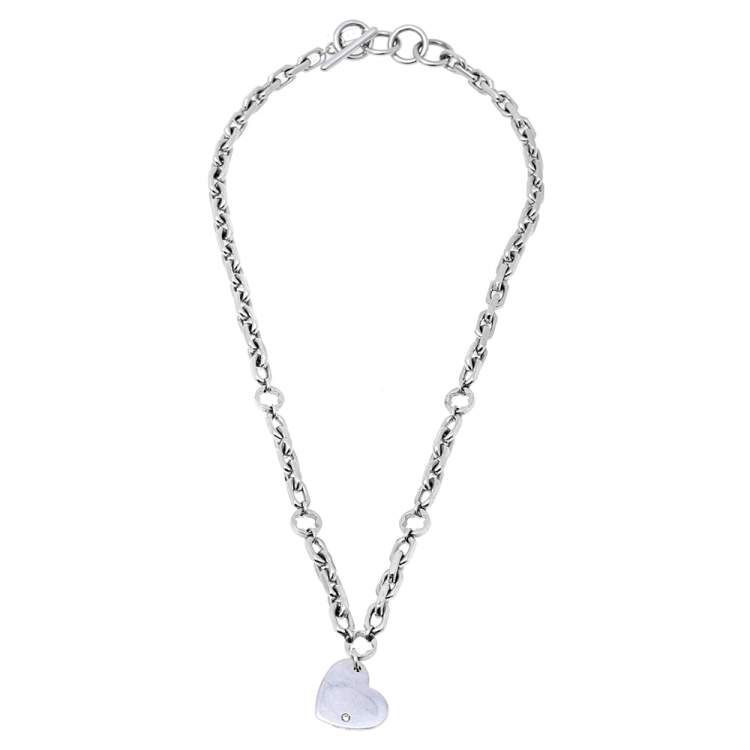 Pre Owned Montblanc Heart Diamond Sterling Silver Charm Necklace