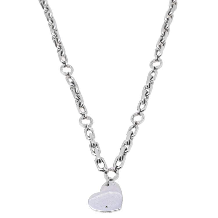 Pre Owned Montblanc Heart Diamond Sterling Silver Charm Necklace