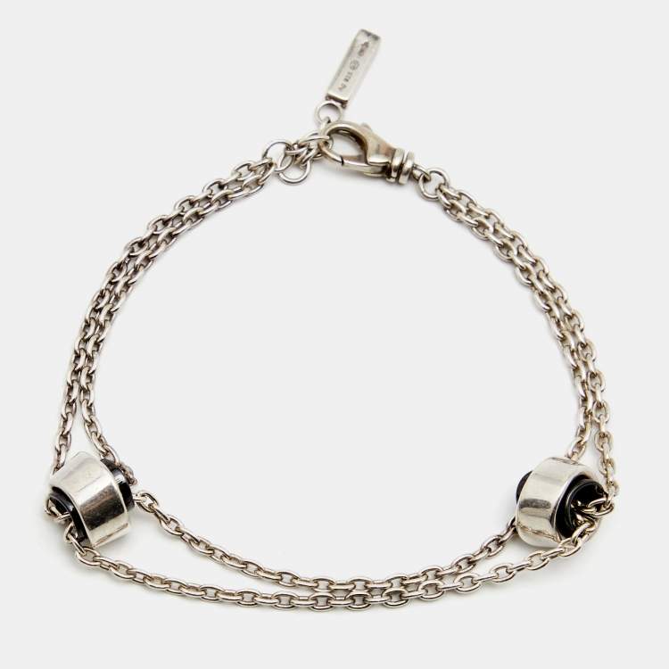 Pre Owned Montblanc Profile Wish Ring Ceramic Sterling  Silver Bracelet