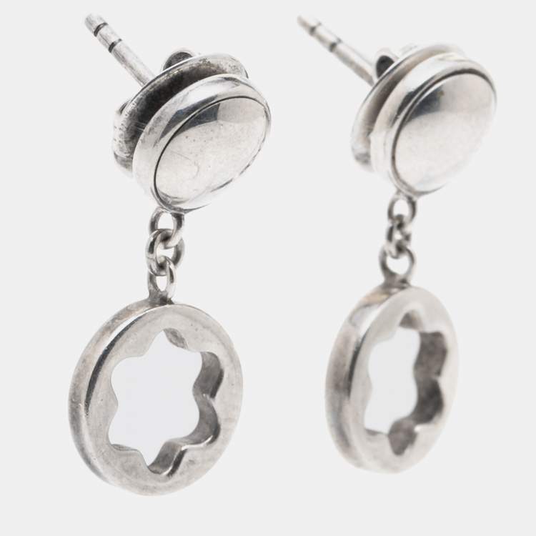 Pre Owned Montblanc Star Signet Sterling Silver Dangle Stud Earrings