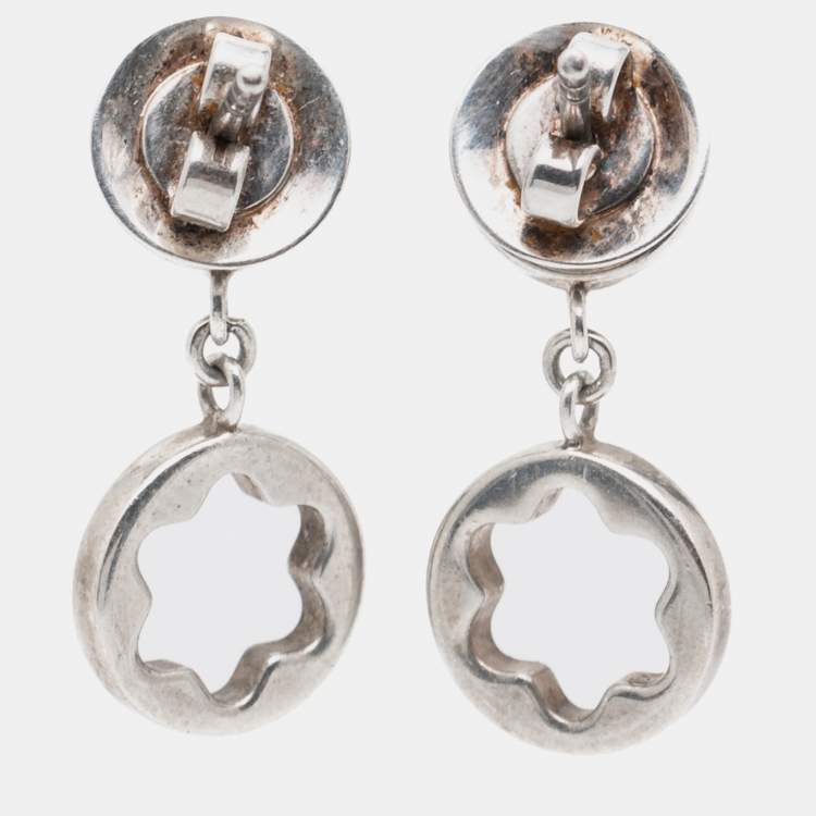 Pre Owned Montblanc Star Signet Sterling Silver Dangle Stud Earrings