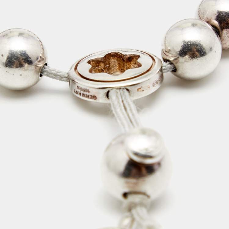 Pre Owned Montblanc Star Collection Blue Quartz Sterling Silver Bead Adjustable Bracelet