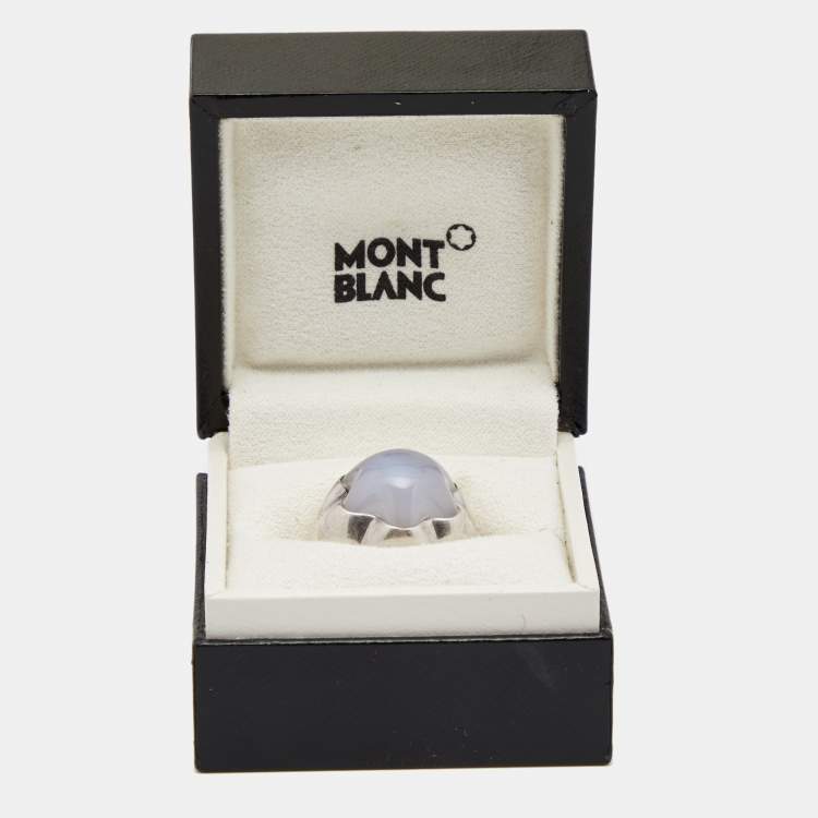Pre Owned Montblanc Star Grande Dame Chalcedony Sterling Silver Cocktail Ring Size 52