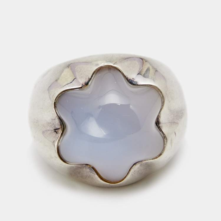 Pre Owned Montblanc Star Grande Dame Chalcedony Sterling Silver Cocktail Ring Size 52