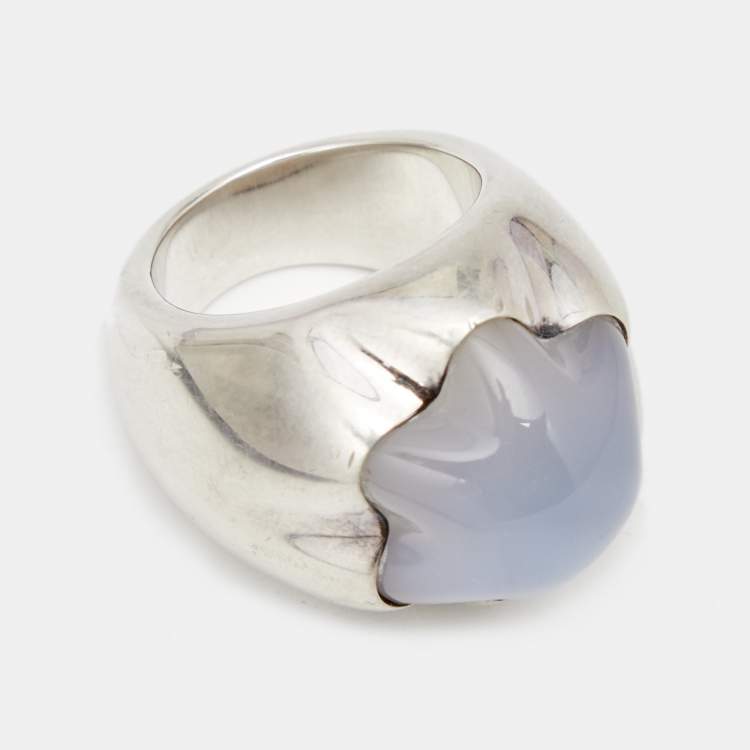 Pre Owned Montblanc Star Grande Dame Chalcedony Sterling Silver Cocktail Ring Size 52