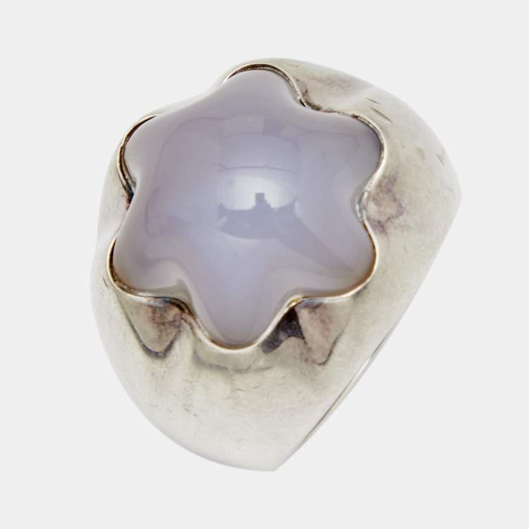 Pre Owned Montblanc Star Grande Dame Chalcedony Sterling Silver Cocktail Ring Size 52