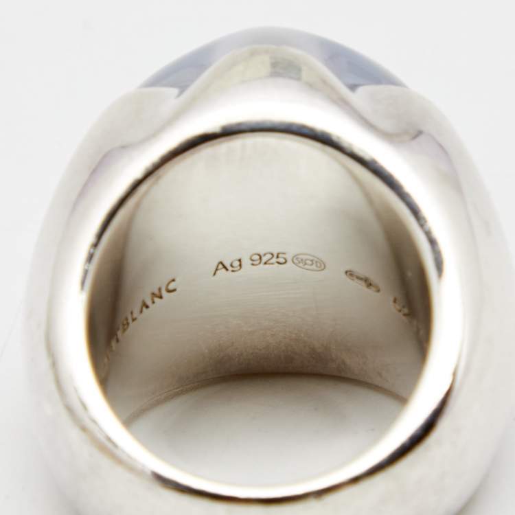 Pre Owned Montblanc Star Grande Dame Chalcedony Sterling Silver Cocktail Ring Size 52