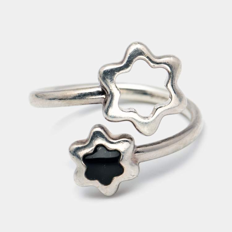 Pre Owned Montblanc Star Onyx Sterling Silver Ring Size 54