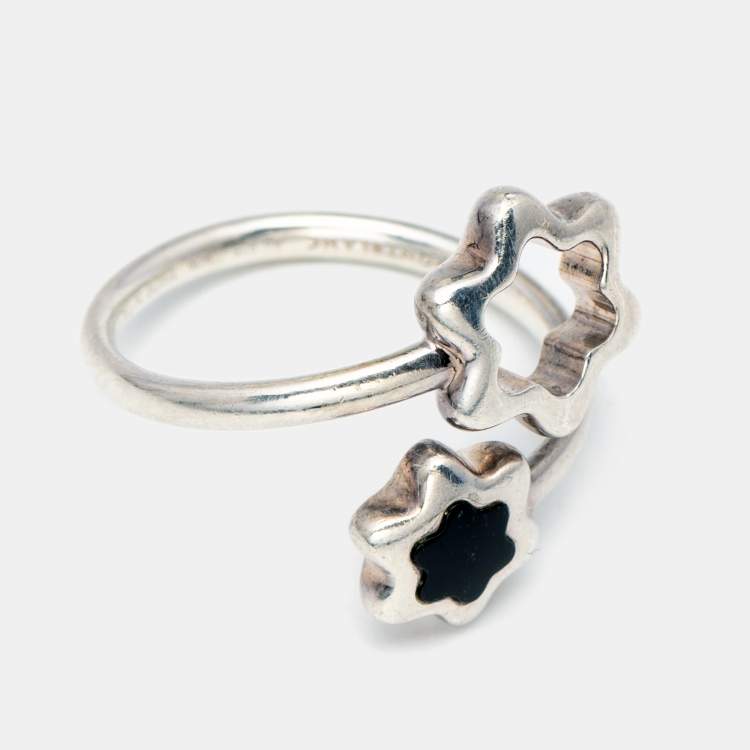 Pre Owned Montblanc Star Onyx Sterling Silver Ring Size 54