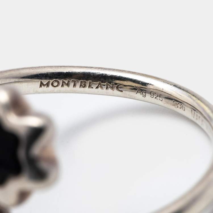 Pre Owned Montblanc Star Onyx Sterling Silver Ring Size 54