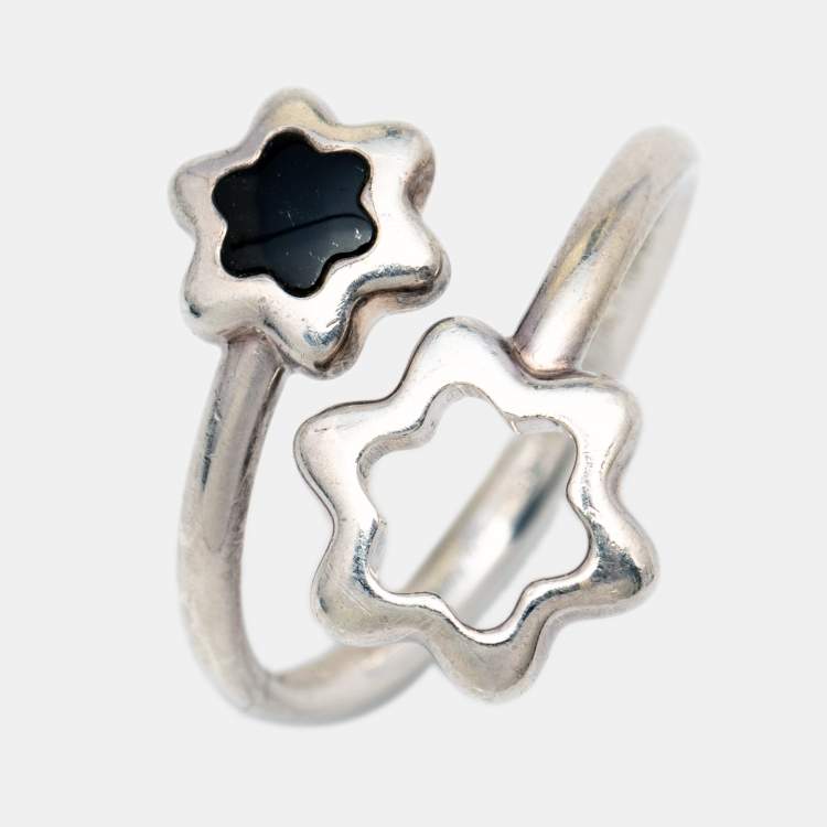 Pre Owned Montblanc Star Onyx Sterling Silver Ring Size 54