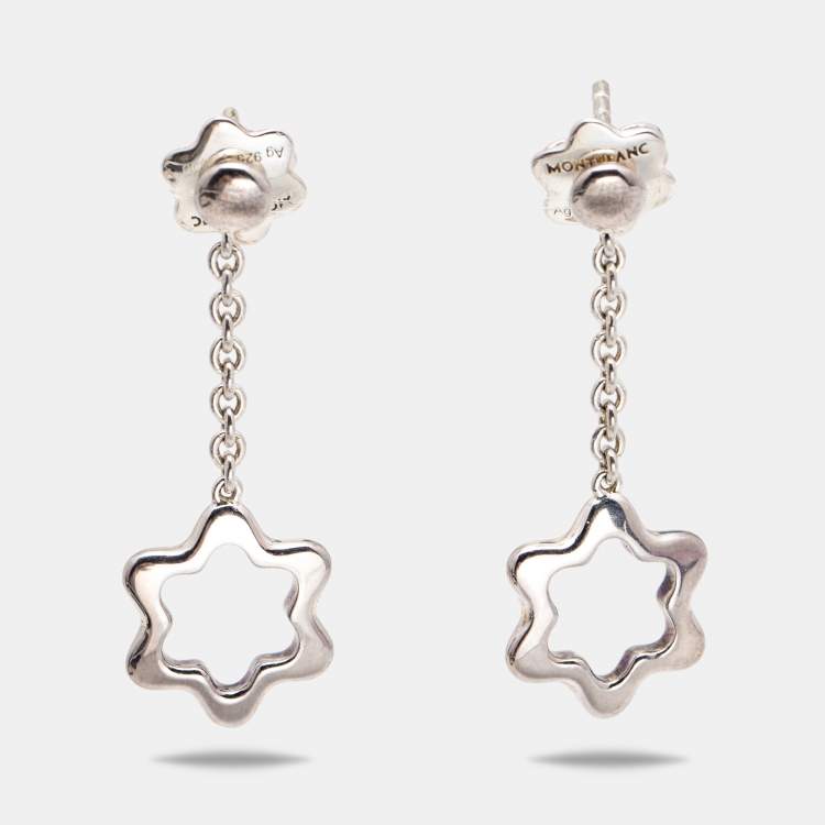 Pre Owned Montblanc Star Sterling Silver Dangle Earrings