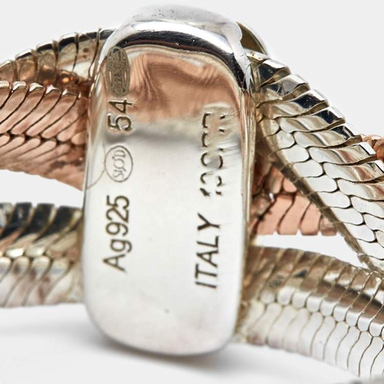 Pre Owned Montblanc Two Tone Sterling Silver Braided Band Ring Size EU 54