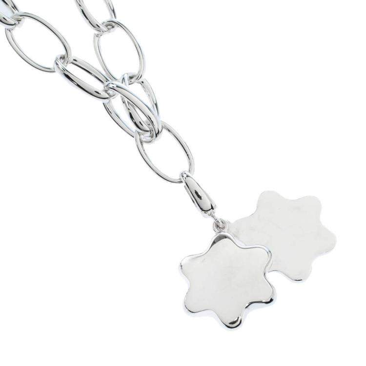 Pre Owned Montblanc Star Mother of Pearl Silver Chain Link Charm Bracelet